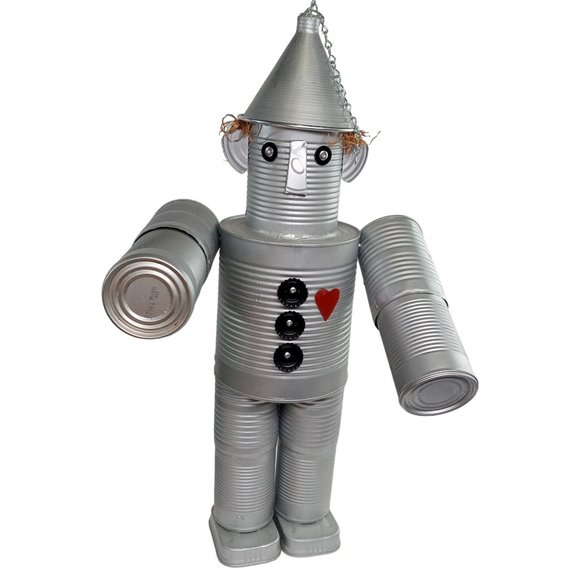 Folk Art Tin Man Sculpture Wizard Of Oz Recycled Robot Vintage 24 Inch - Picture 6 of 13